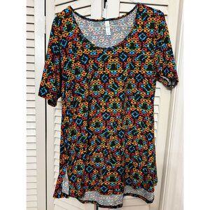 Lularoe Perfect T Black Oranges Blue Swing Shirt Top Tee XL